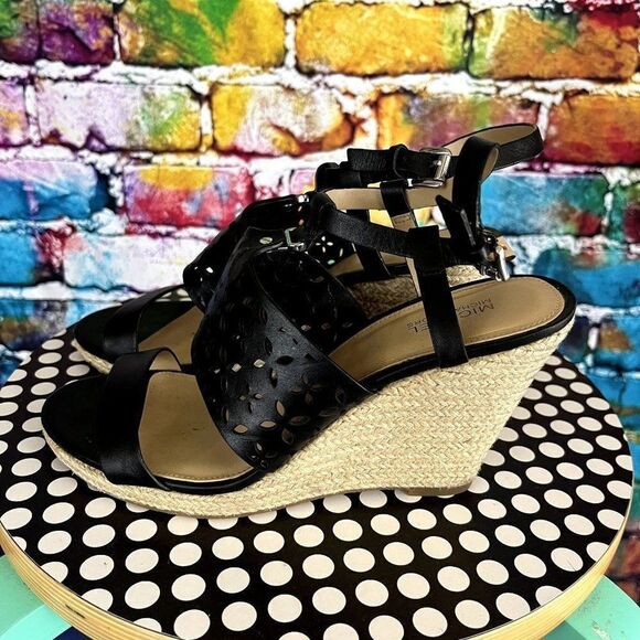 Michael Michael Kors Leather Upper Espadrille Wedge Cut Out Sandals 7.5 - Picture 4 of 10